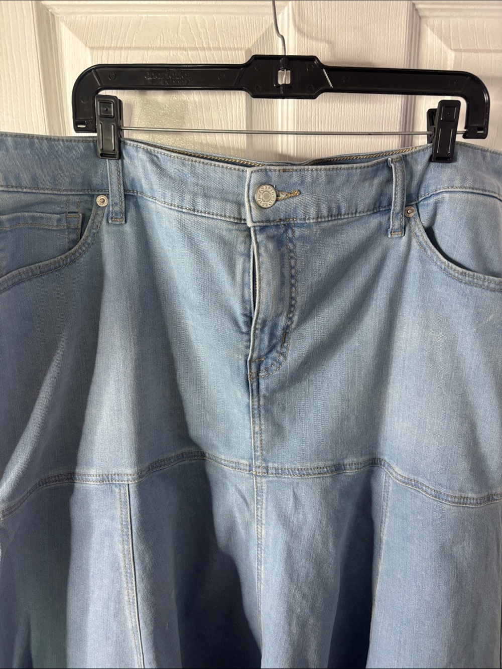 Light Blue Denim A-Line Maxi Skirt - Flared Panel Design - Picture 4 of 6